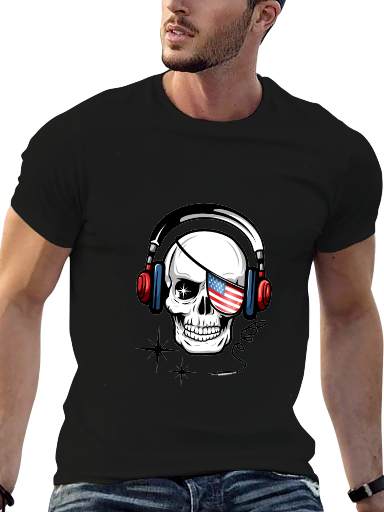 Skull with US Flag Eyepatch T-Shirt