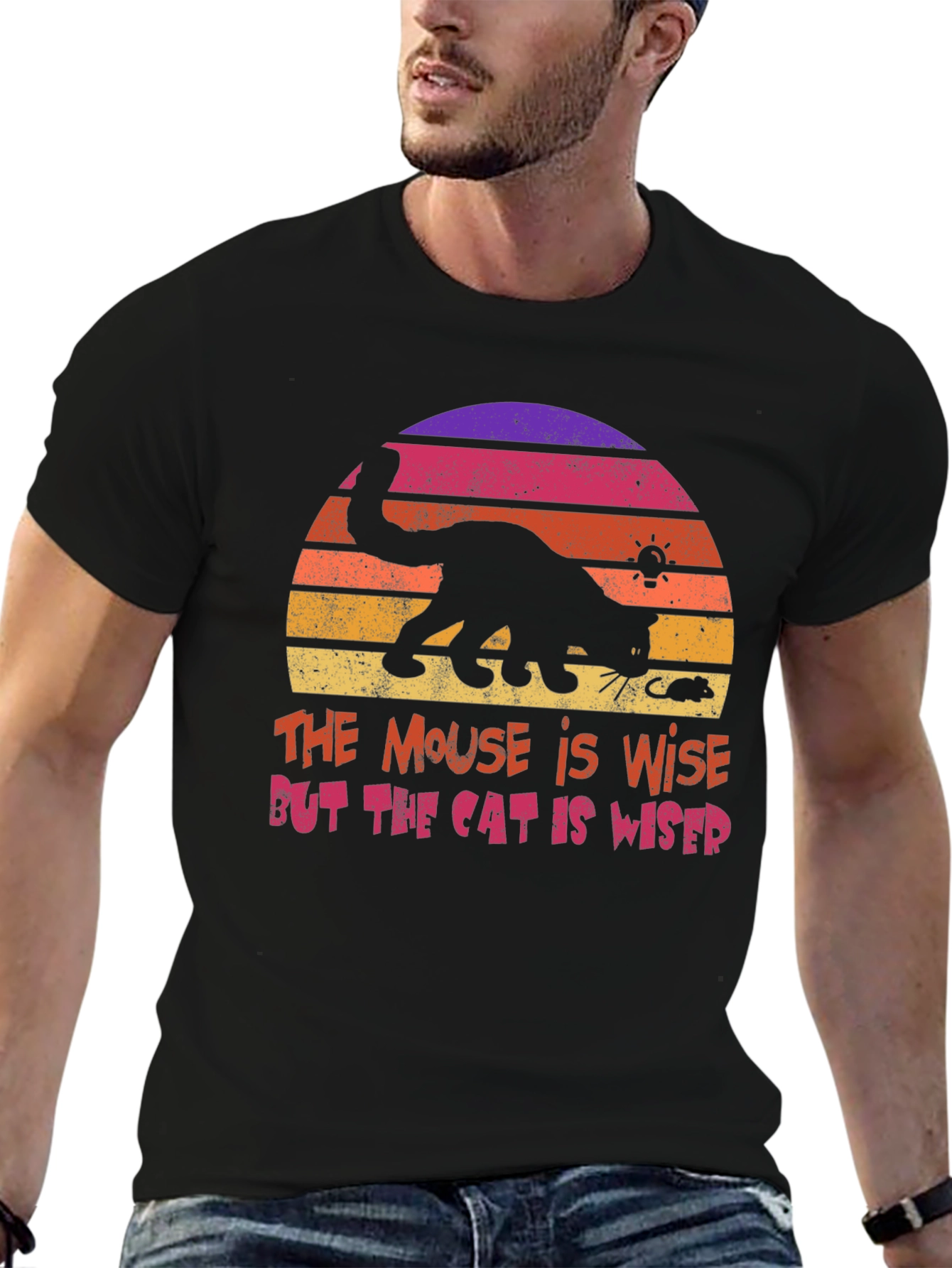 Cat and Mouse Sunset Graphic T-Shirt