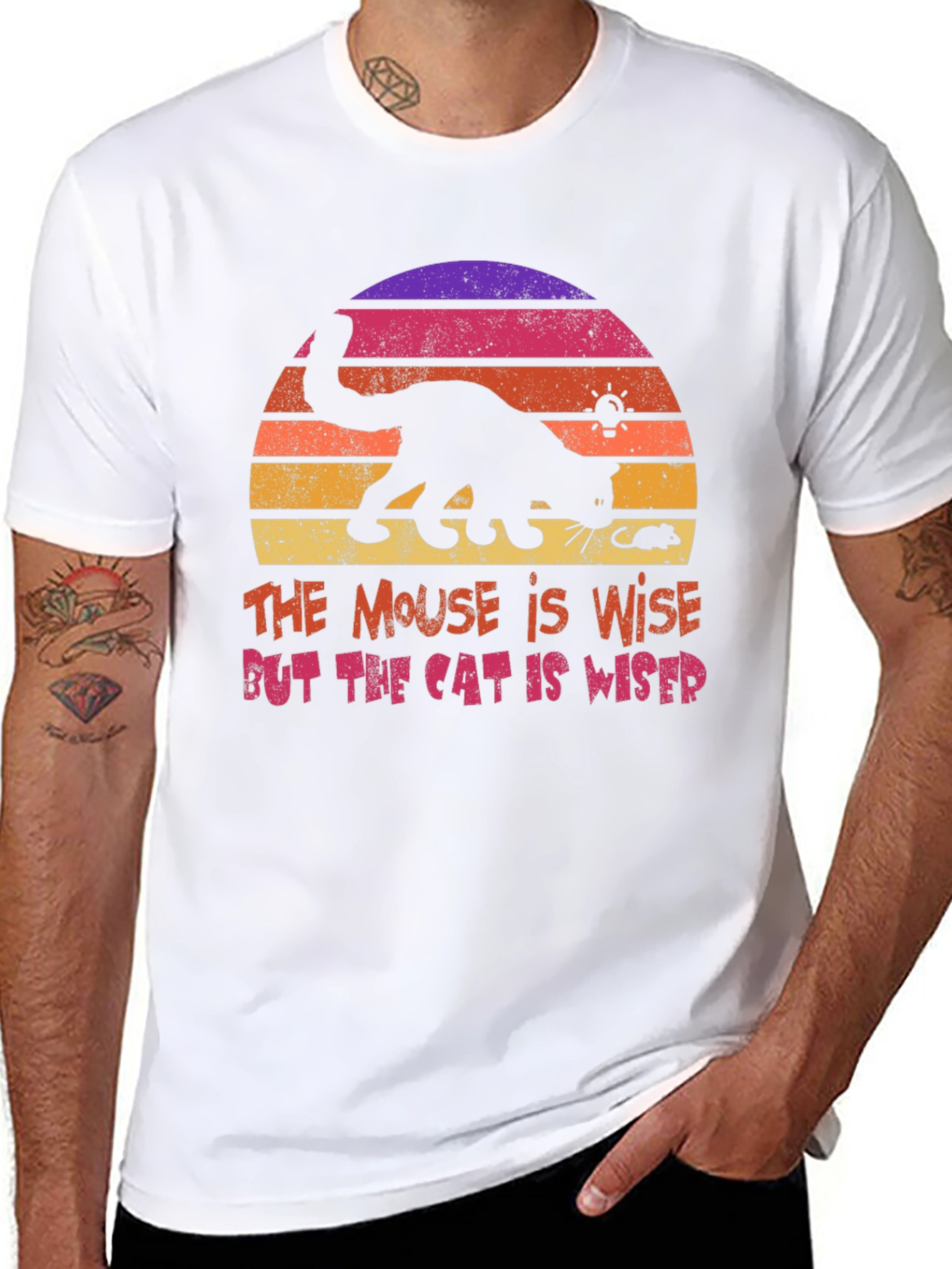 Cat and Mouse Sunset Graphic T-Shirt