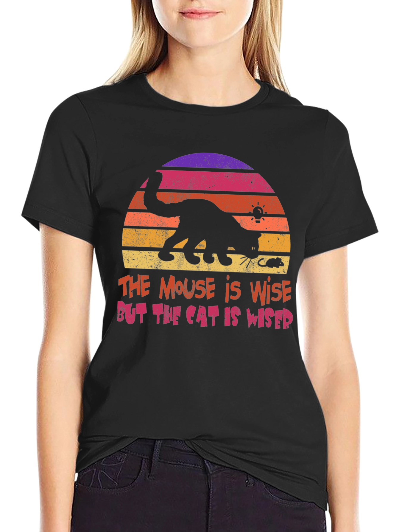 Cat and Mouse Sunset Graphic T-Shirt