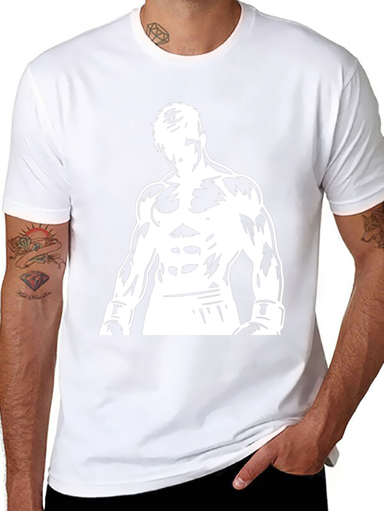 Black Graphic Tee: Boxer Silhouette Design