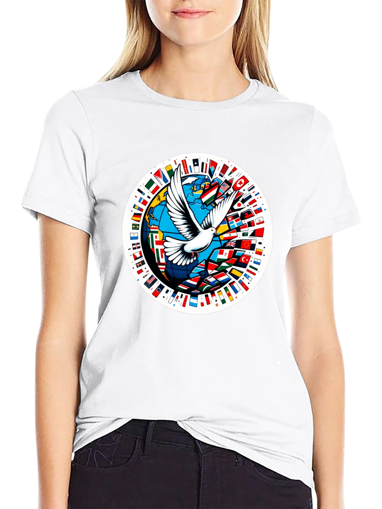 Peace Dove World Flags Graphic T-Shirt