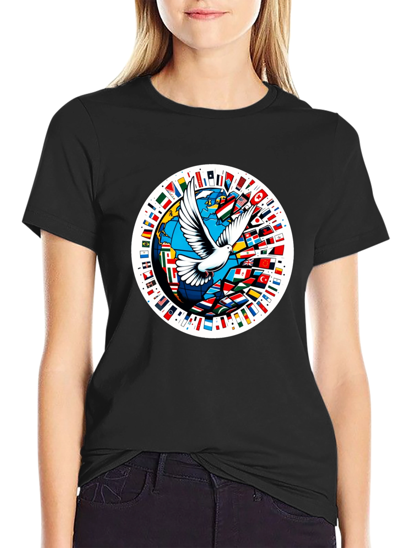 Peace Dove World Flags Graphic T-Shirt