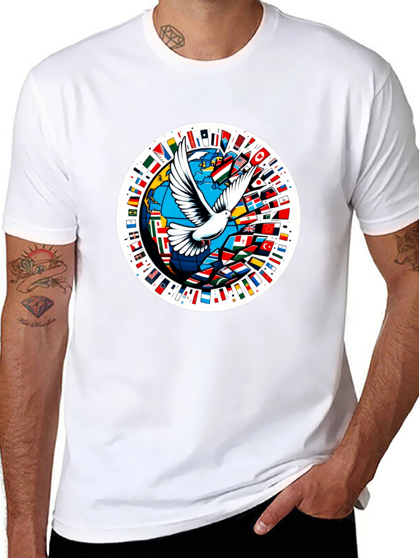 Peace Dove World Flags Graphic T-Shirt