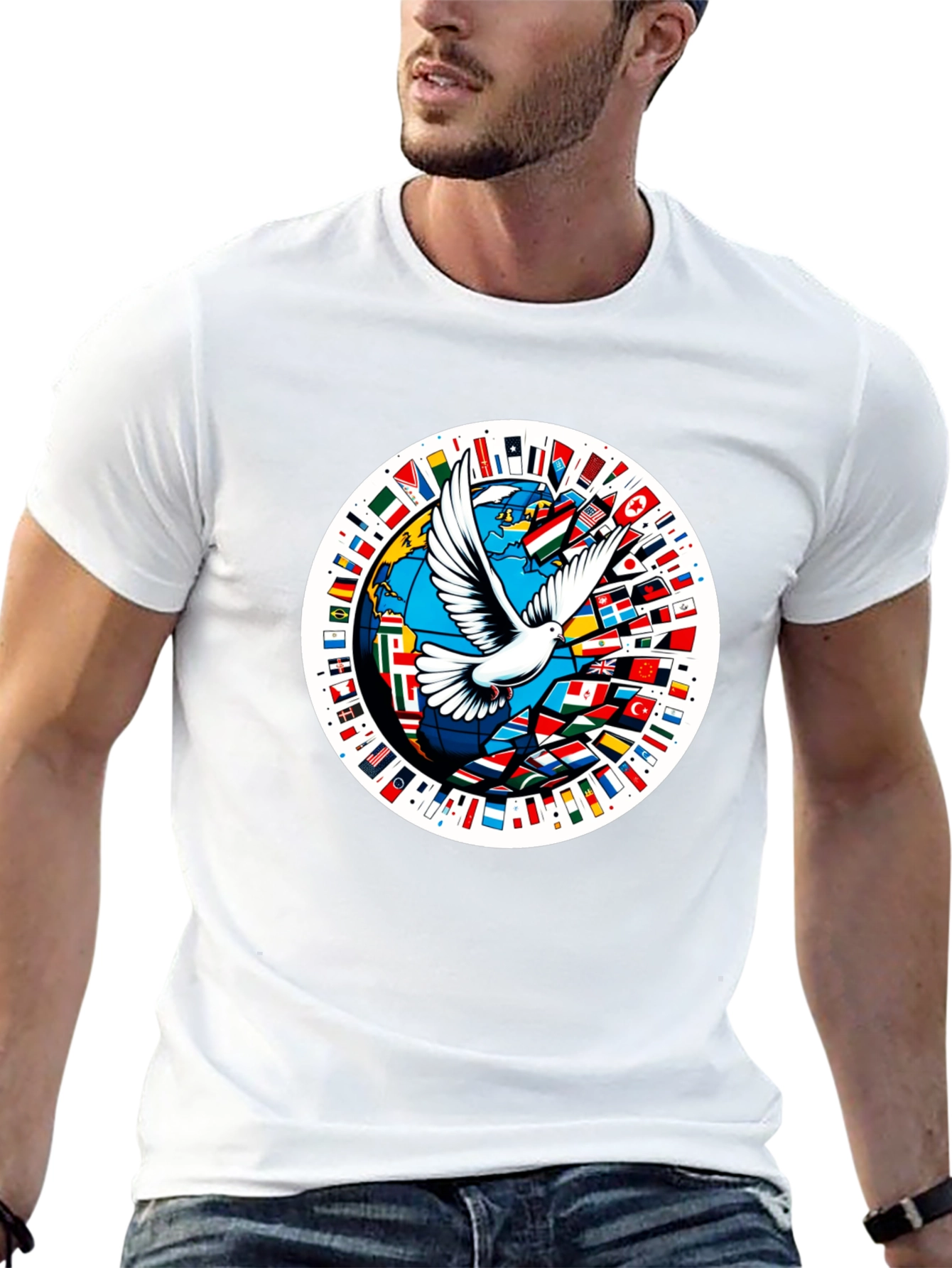 Peace Dove World Flags Graphic T-Shirt