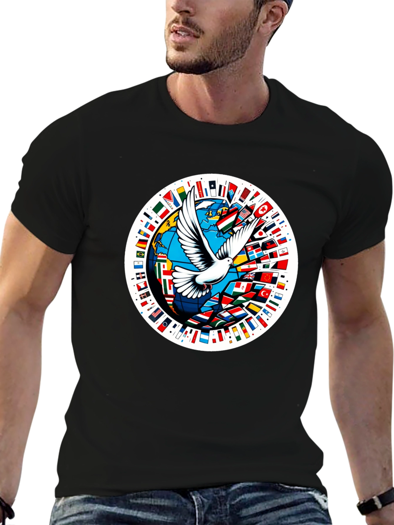 Peace Dove World Flags Graphic T-Shirt