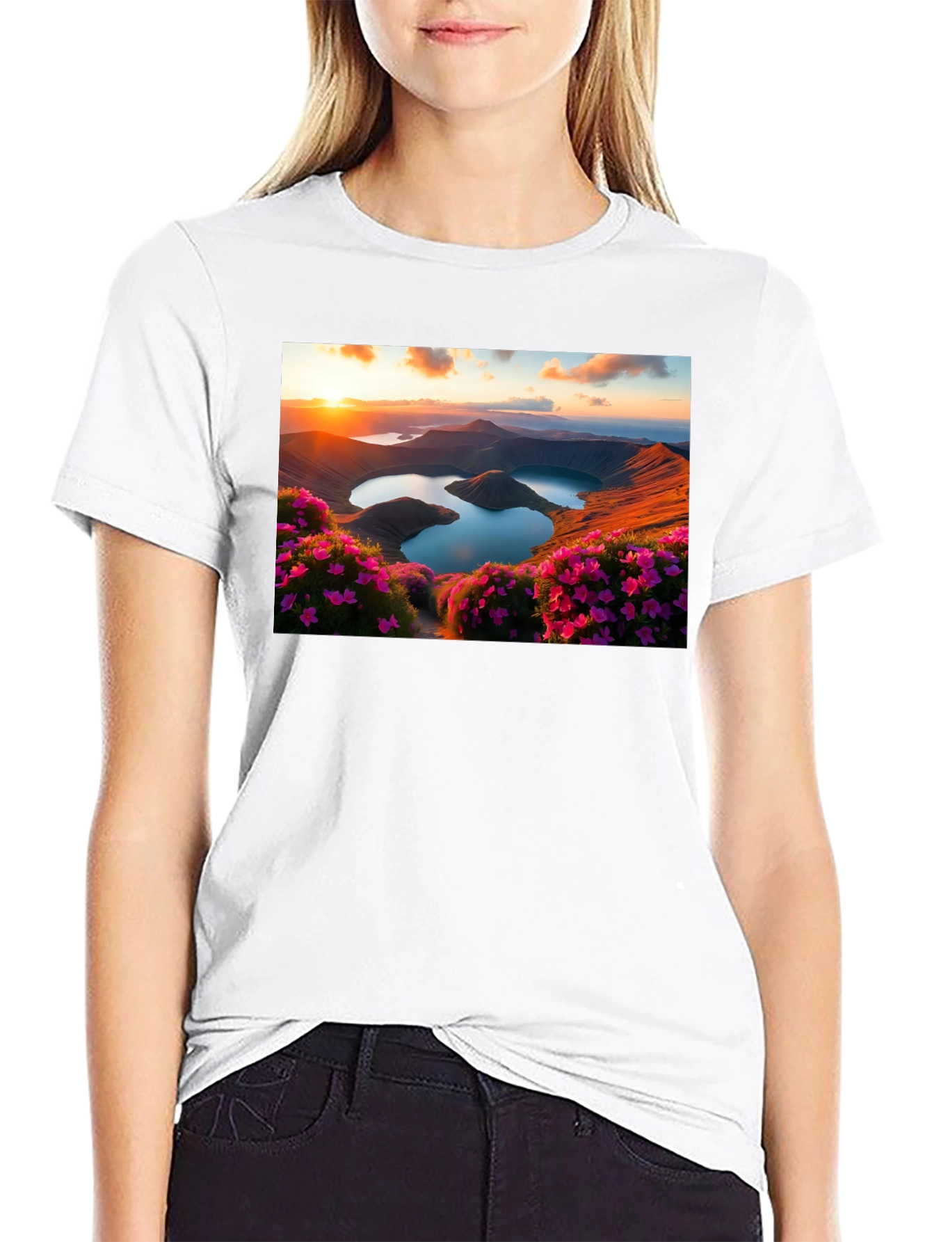 Lakeside Sunset Graphic Tee - Nature Lovers T-Shirt