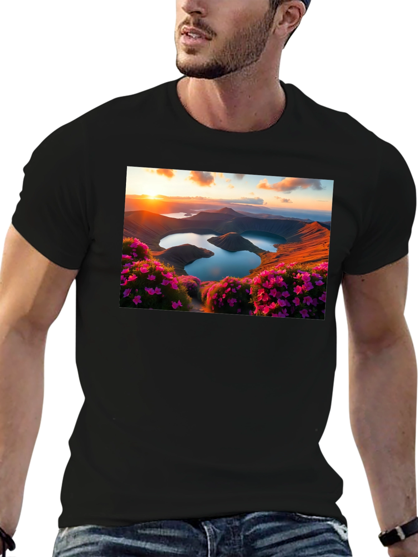 Lakeside Sunset Graphic Tee - Nature Lovers T-Shirt