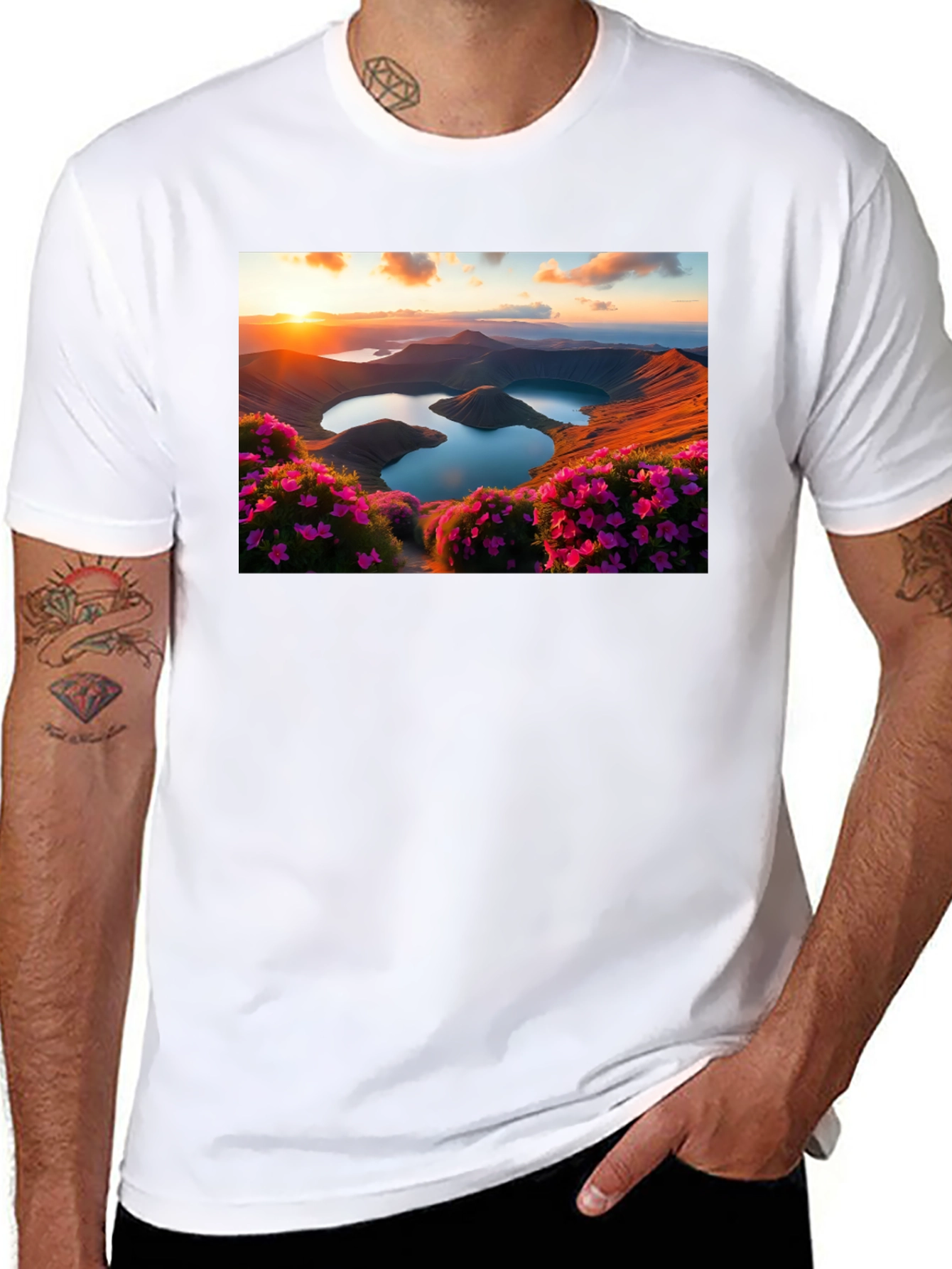 Lakeside Sunset Graphic Tee - Nature Lovers T-Shirt