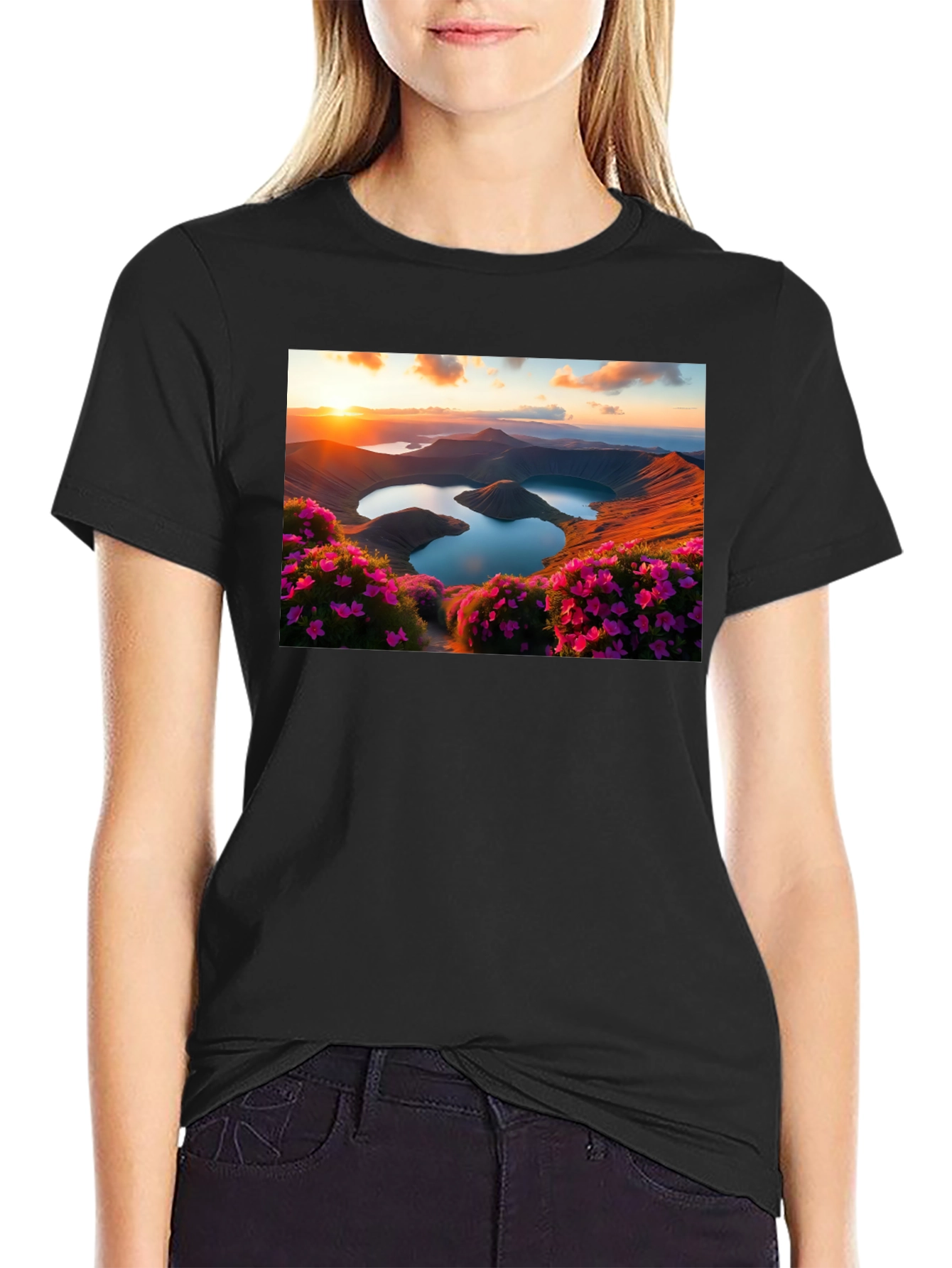Lakeside Sunset Graphic Tee - Nature Lovers T-Shirt