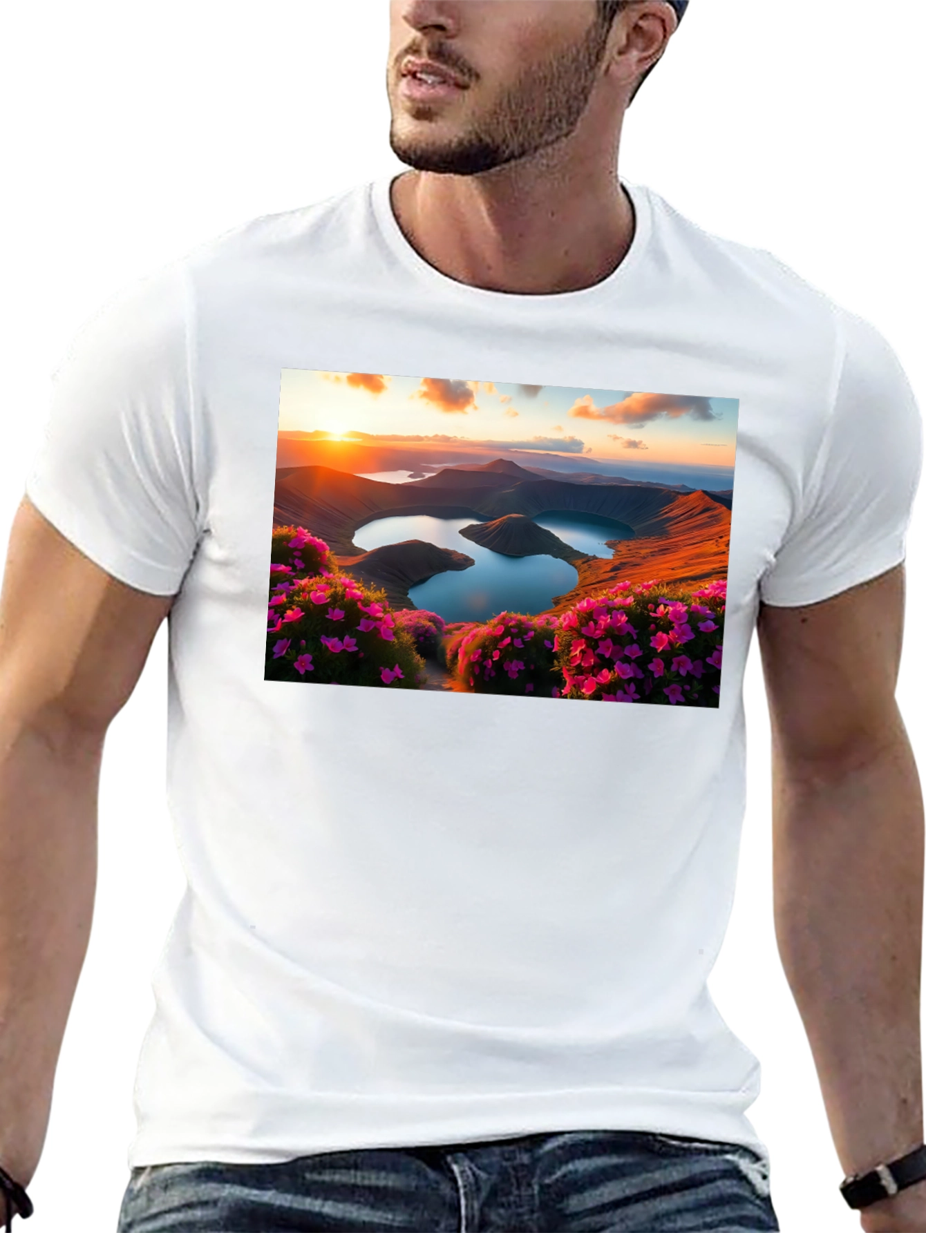 Lakeside Sunset Graphic Tee - Nature Lovers T-Shirt