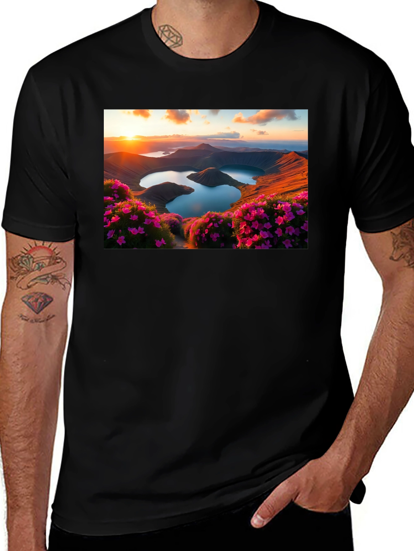 Lakeside Sunset Graphic Tee - Nature Lovers T-Shirt