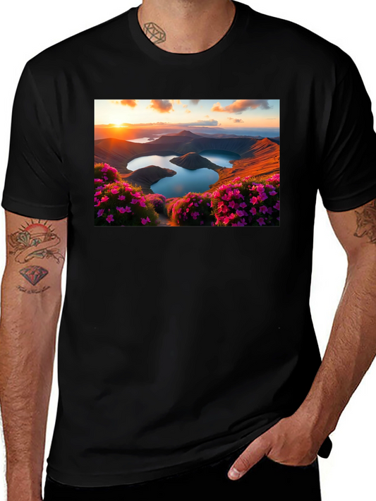 Lakeside Sunset Graphic Tee - Nature Lovers T-Shirt