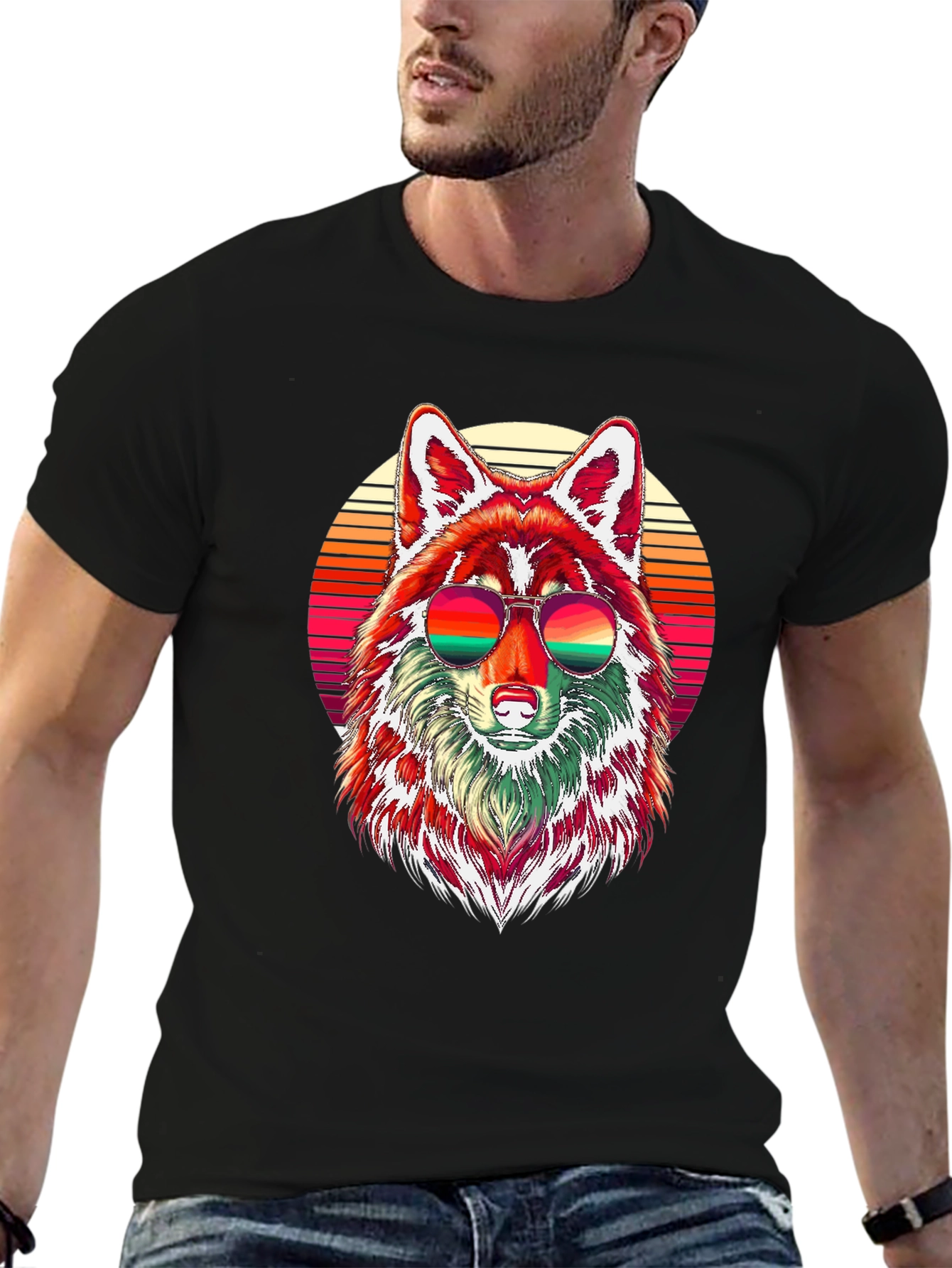 Retro Wolf Graphic Tee - Cool Animal Shirt