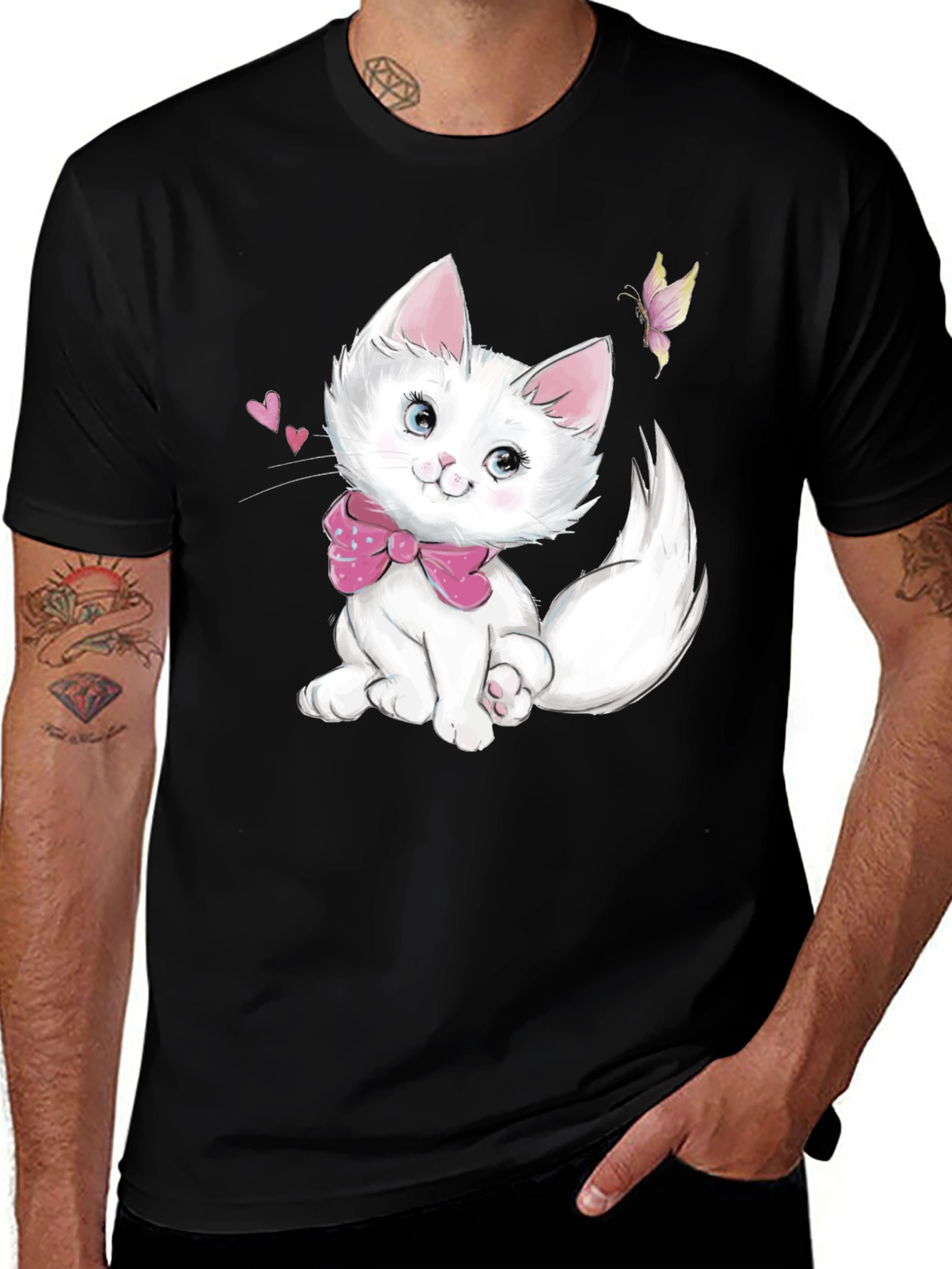 Cute Kitten Graphic Black T-Shirt