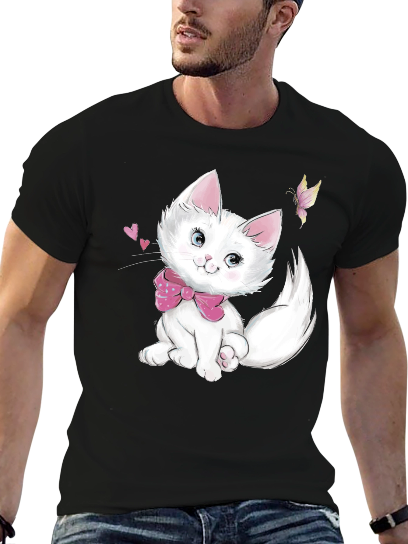 Cute Kitten Graphic Black T-Shirt
