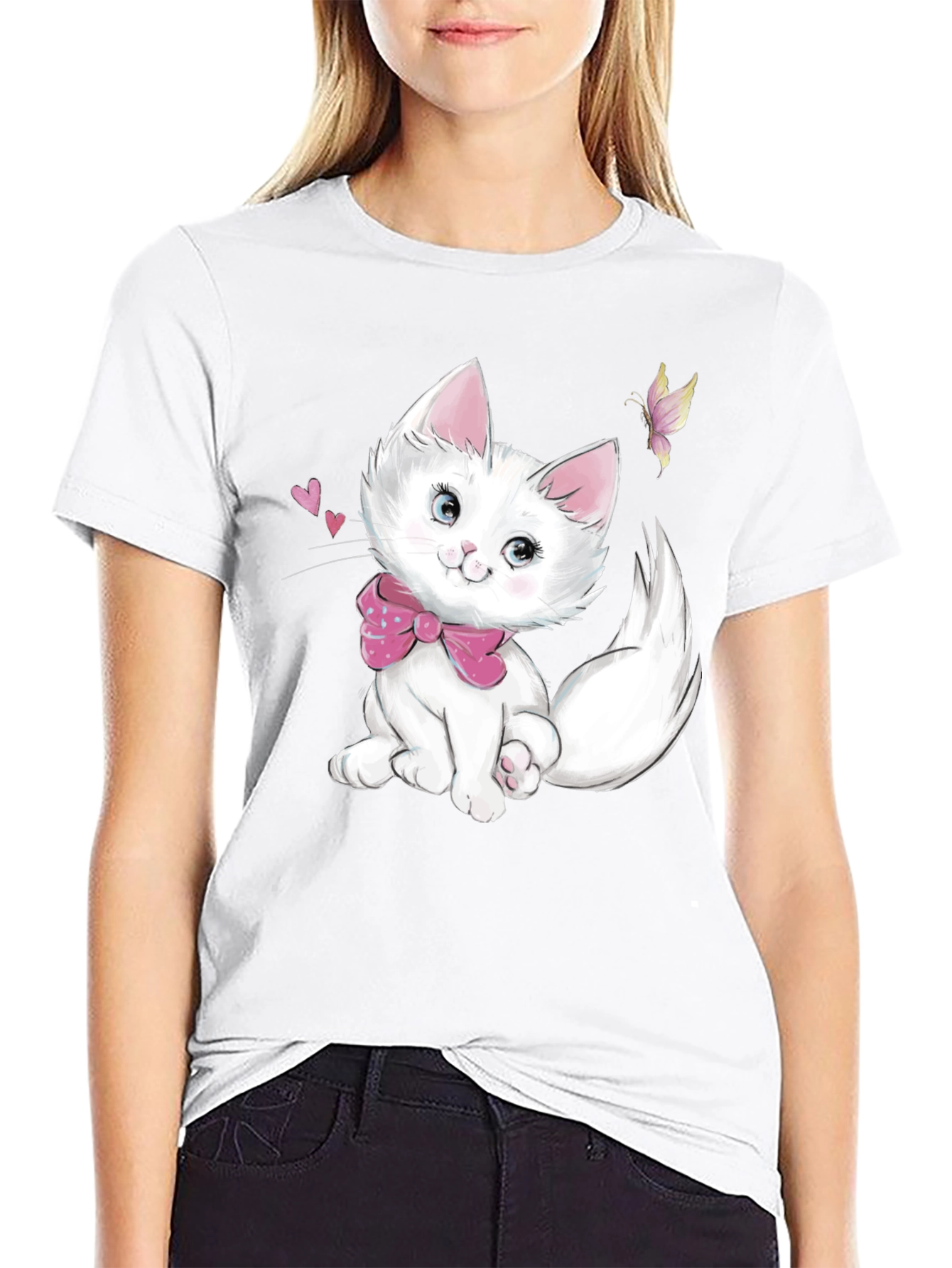 Cute Kitten Graphic Black T-Shirt