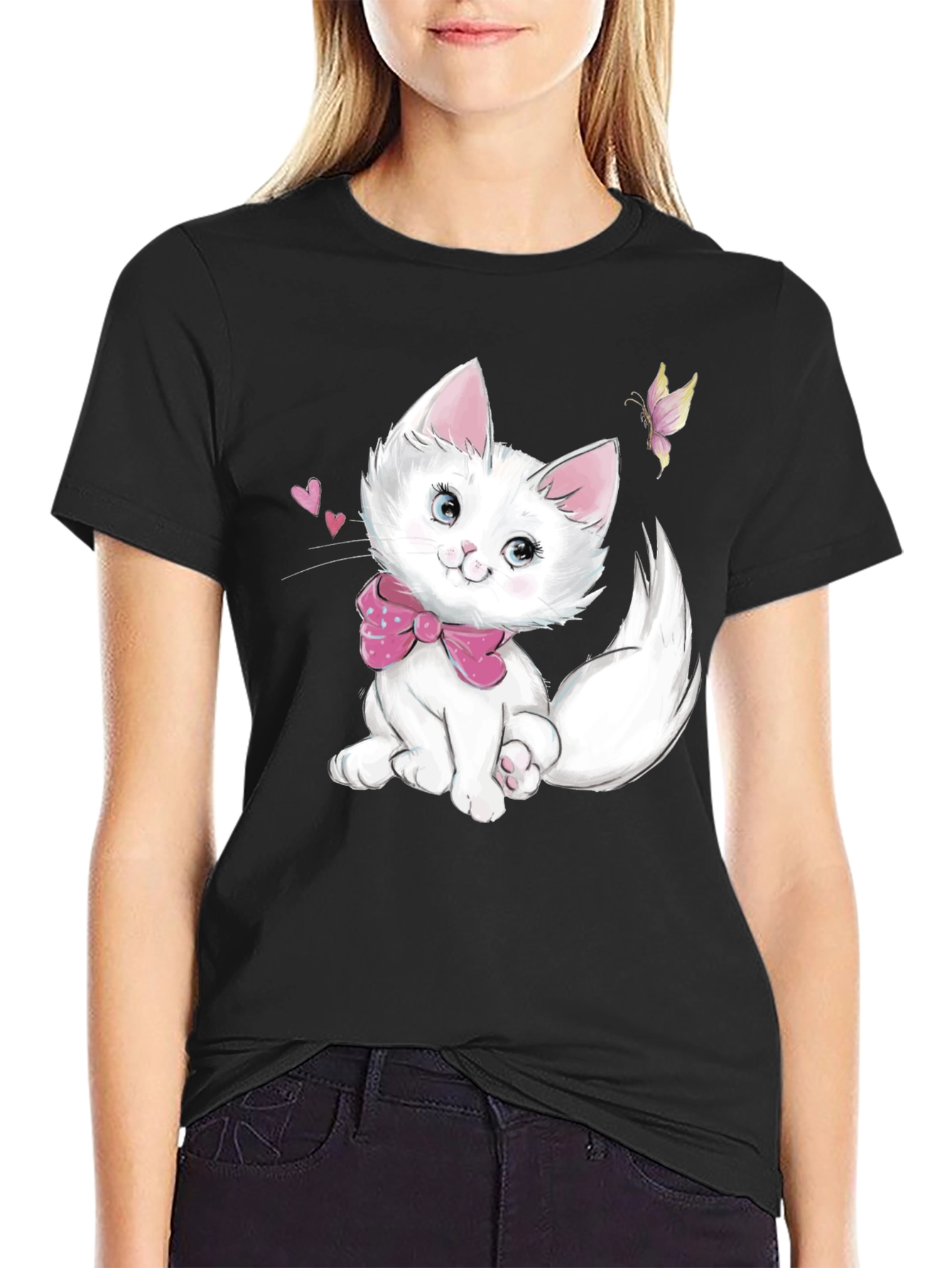 Cute Kitten Graphic Black T-Shirt