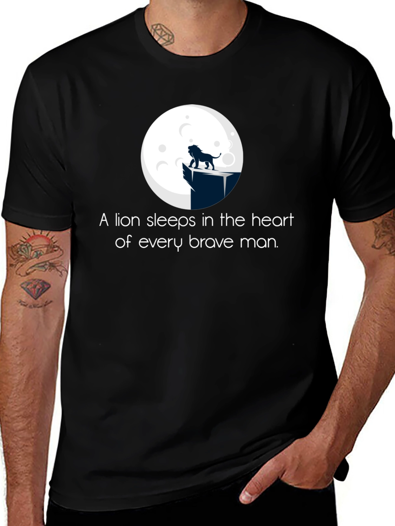 Lion Heart Mens Black Graphic T-Shirt