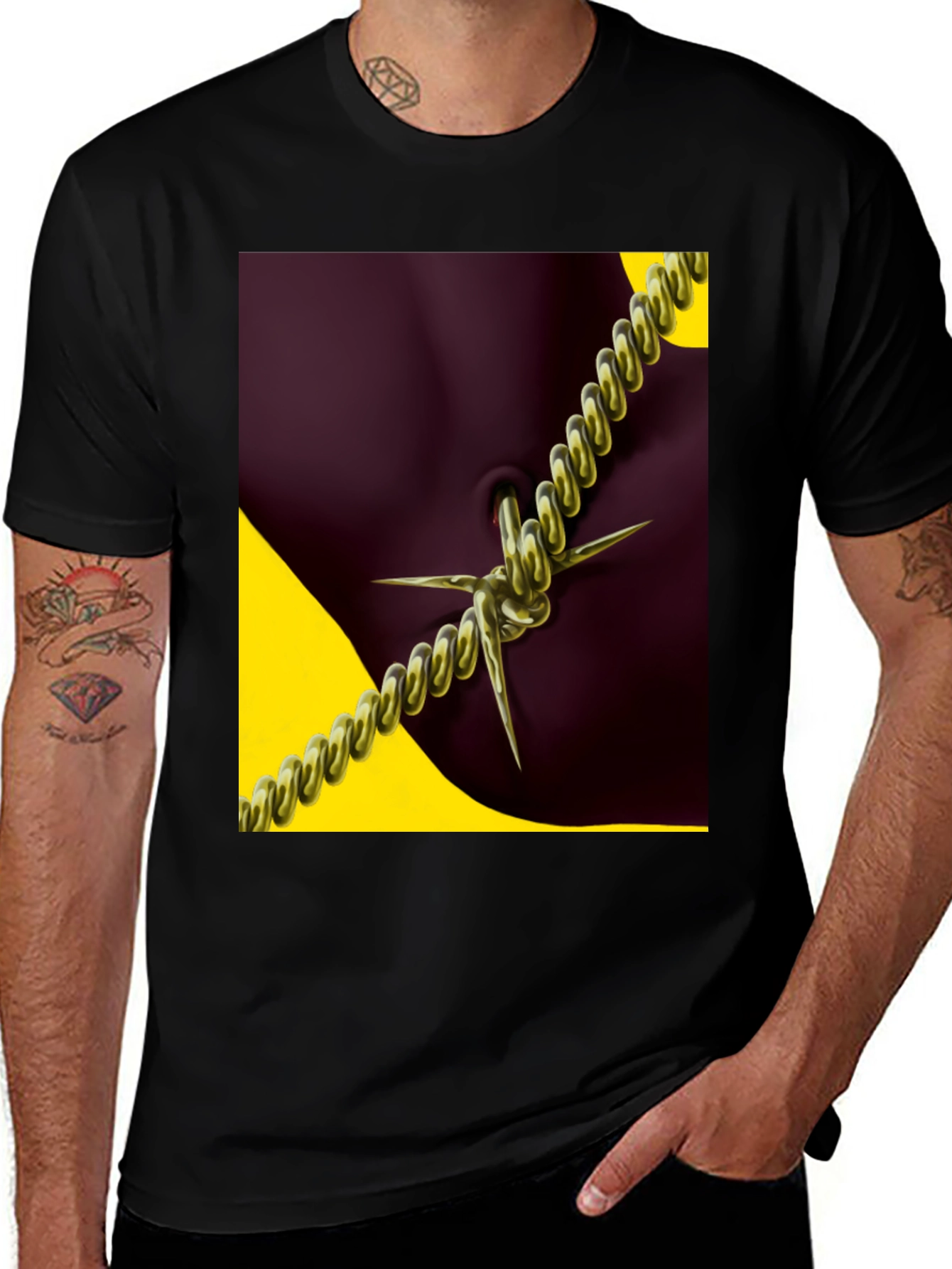 Edgy Chain Body Art Graphic Tee