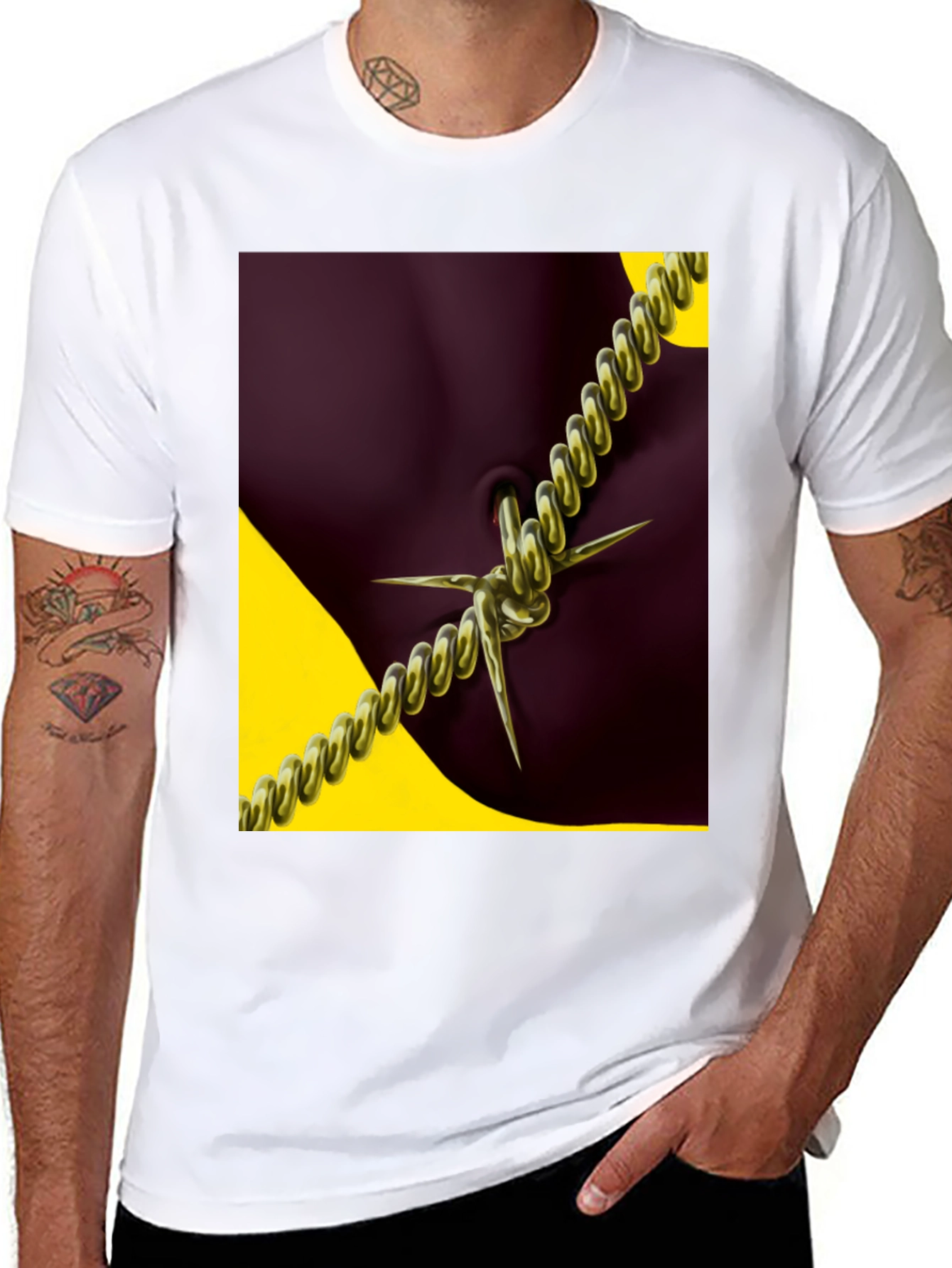 Edgy Chain Body Art Graphic Tee