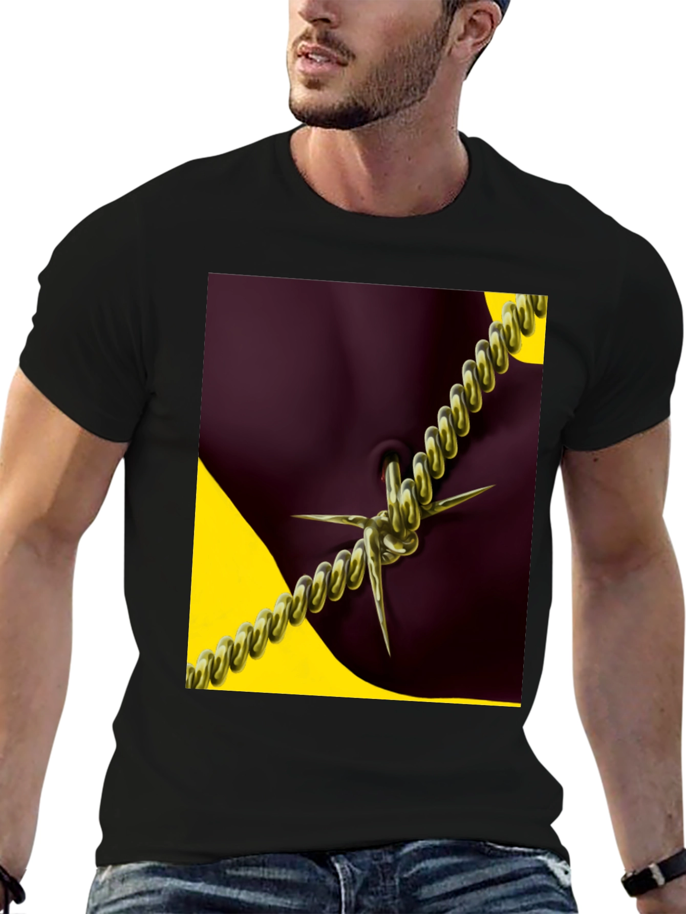 Edgy Chain Body Art Graphic Tee