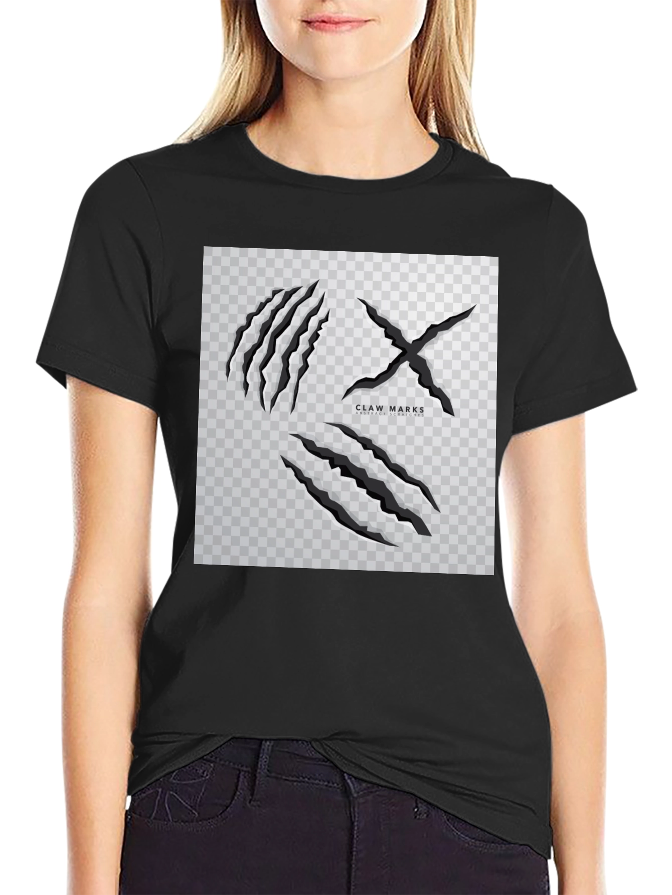 Claw Marks Graphic Print Black T-Shirt