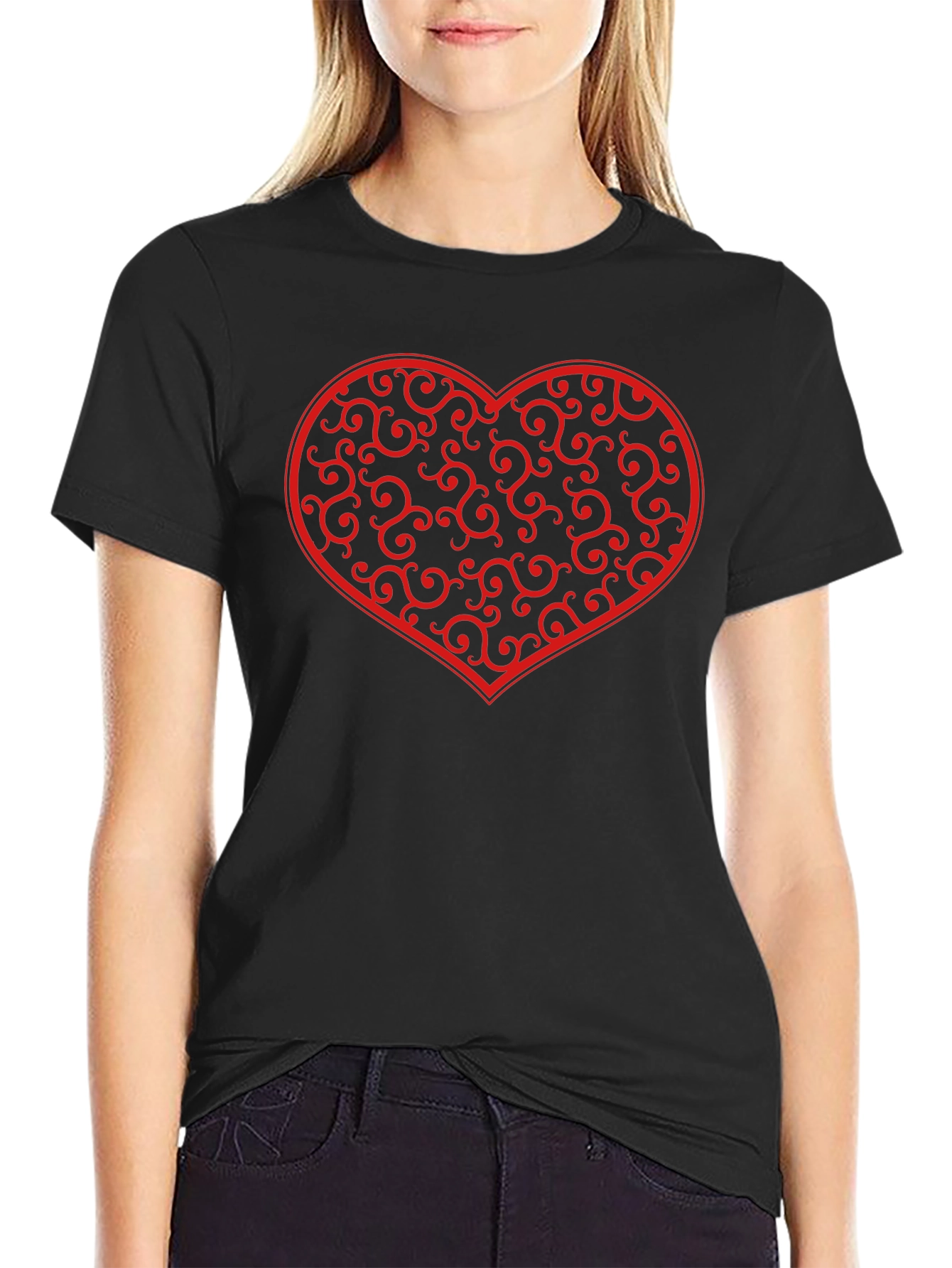 Swirl Heart Black Tee