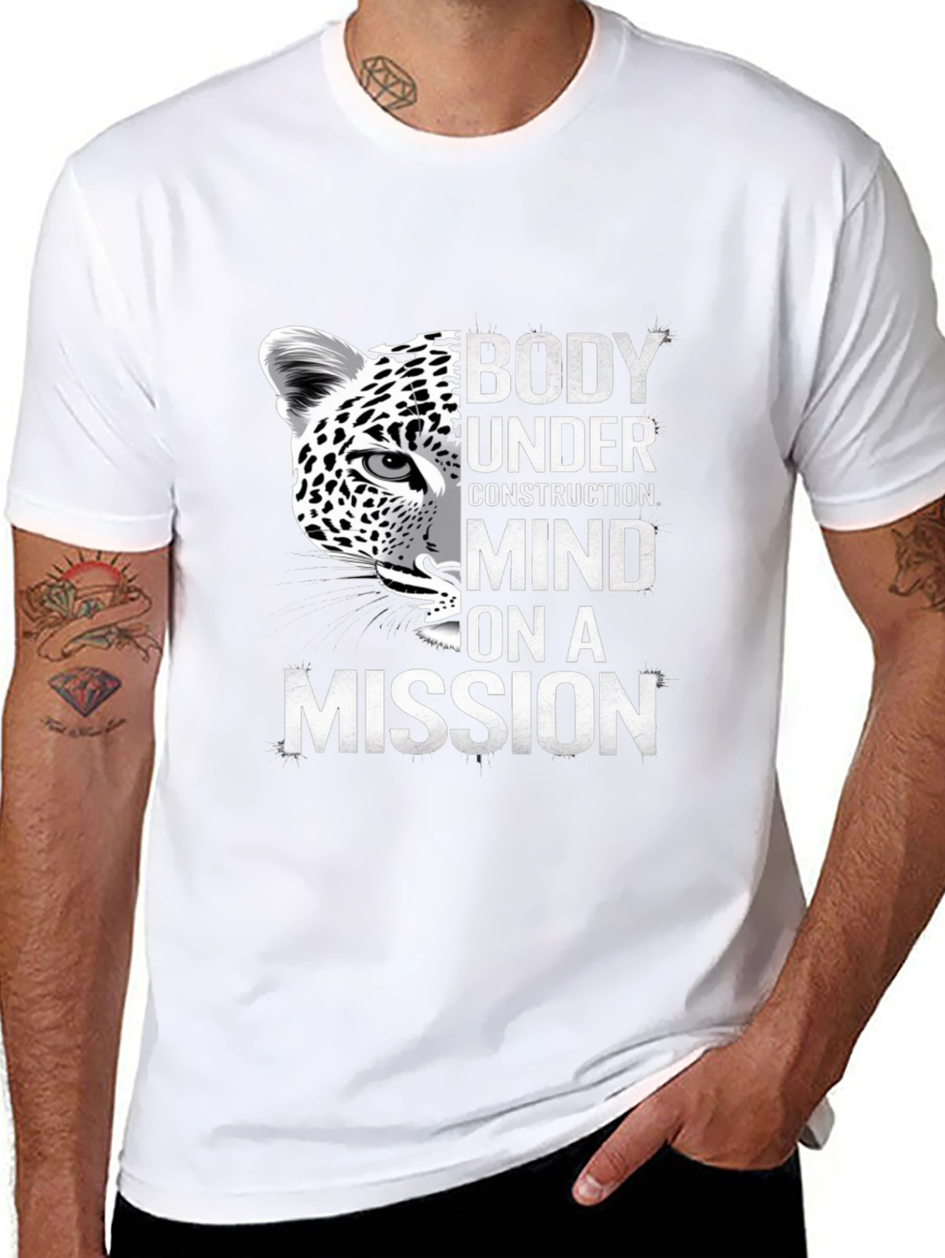 Body Under Construction Leopard Graphic T-Shirt