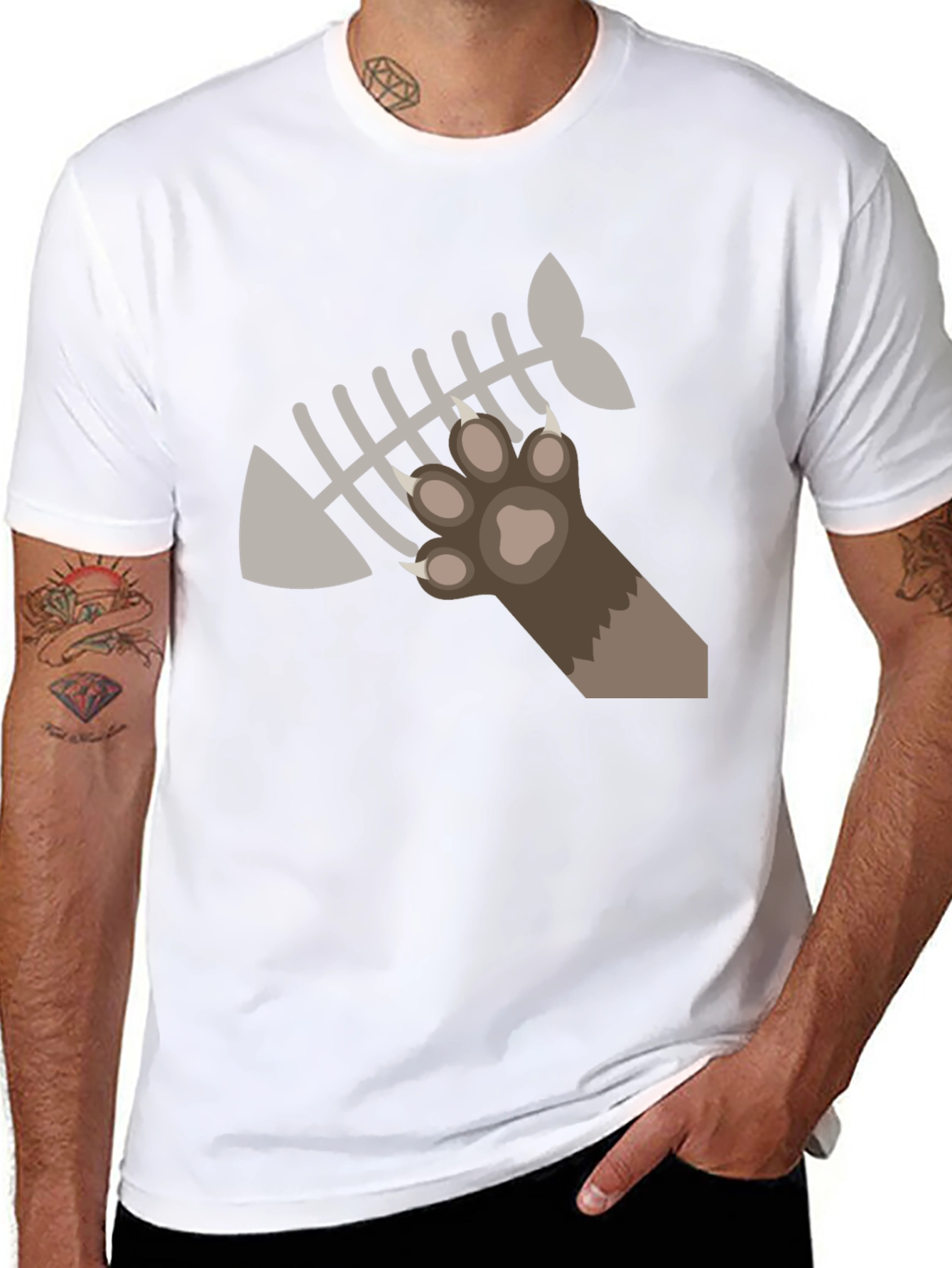 Cat Paw Fishbone Graphic Tee - Black T-Shirt
