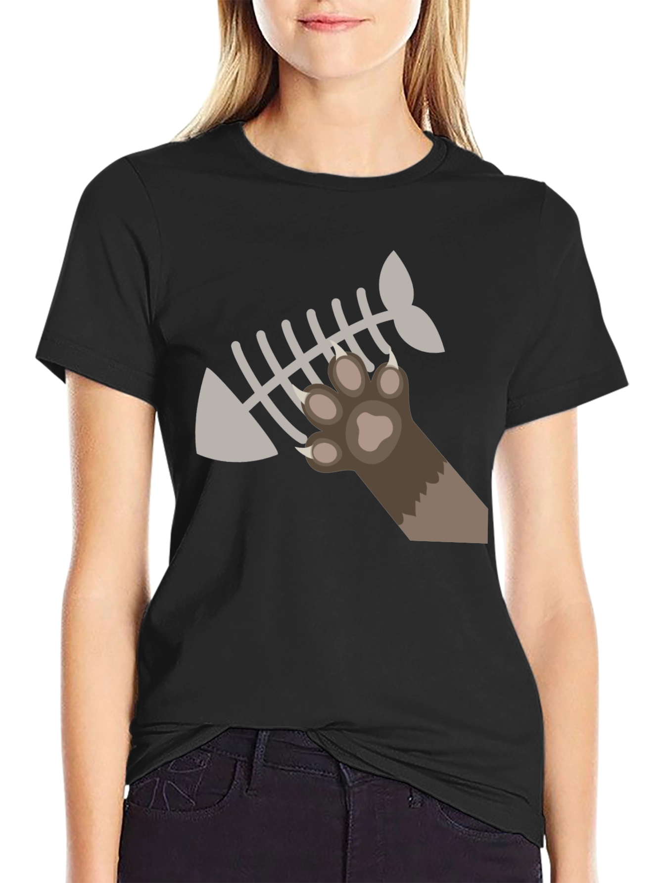 Cat Paw Fishbone Graphic Tee - Black T-Shirt