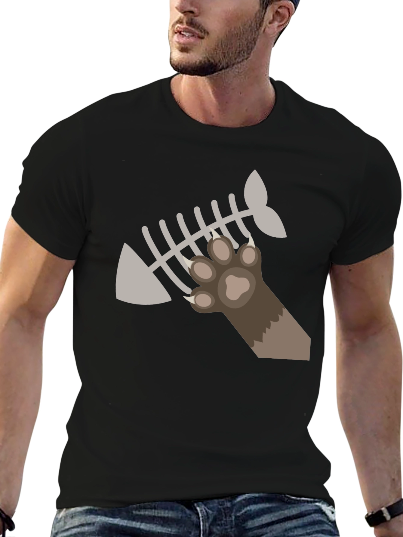 Cat Paw Fishbone Graphic Tee - Black T-Shirt