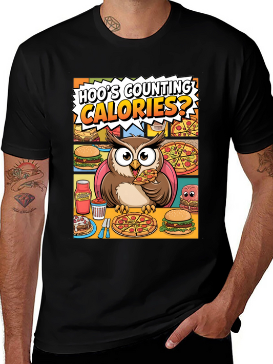 Hoos Counting Calories T-Shirt - Funny Owl Pizza Lover Tee