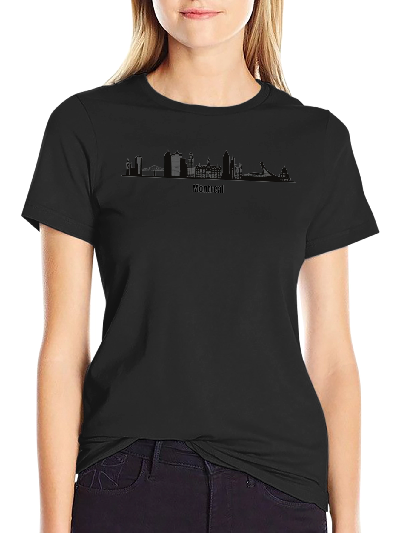 Montreal Skyline Graphic Tee - Black Cotton T-Shirt