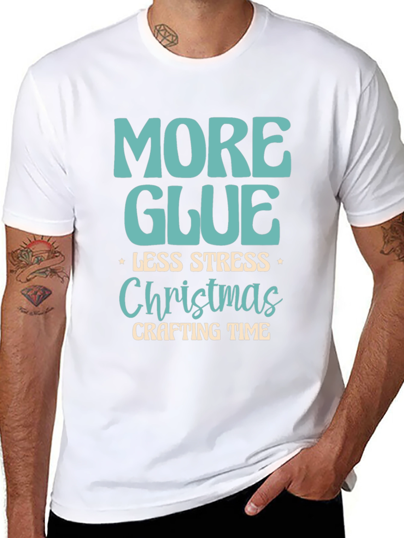 More Glue Less Stress Christmas Crafting T-Shirt