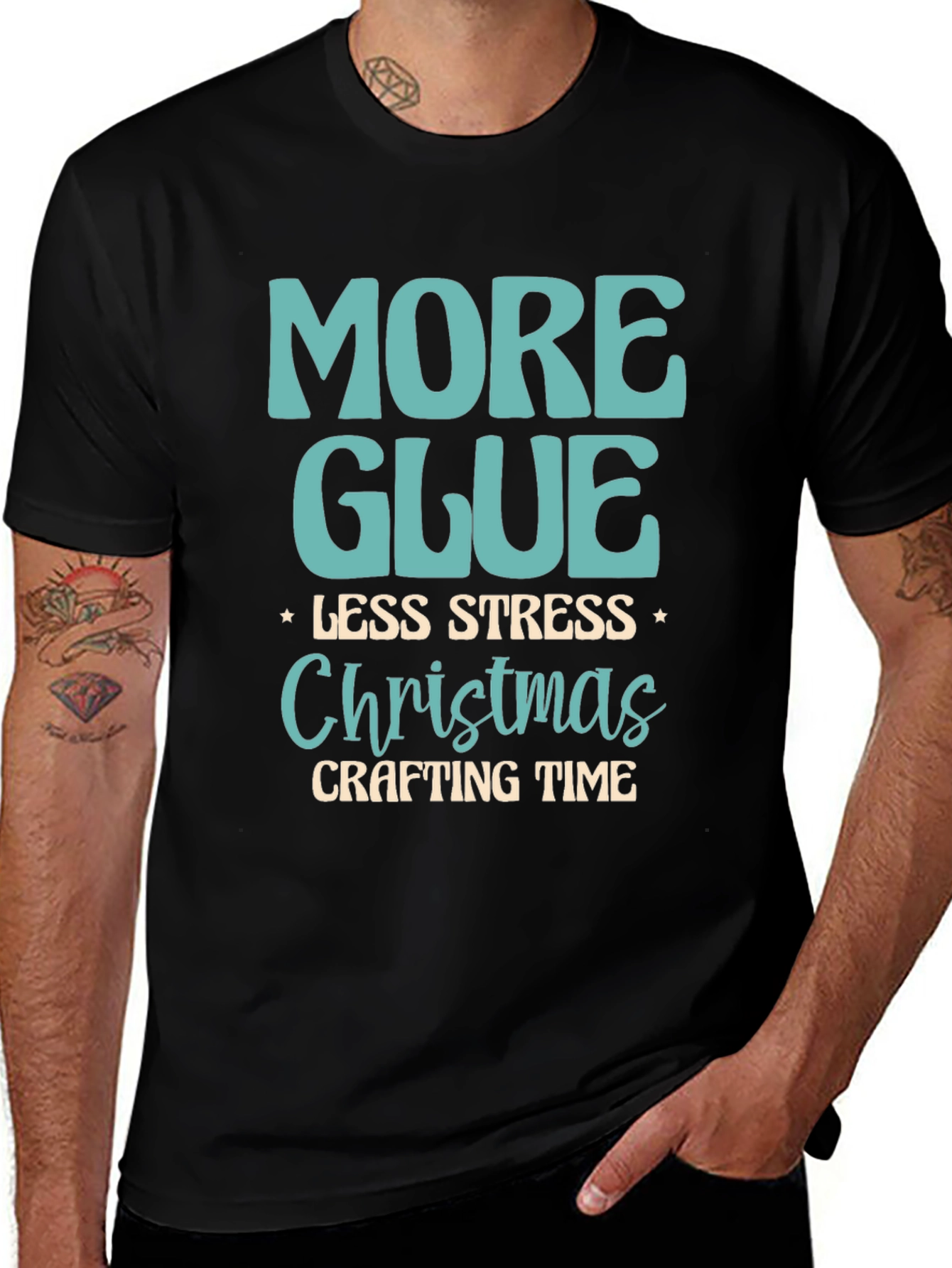 More Glue Less Stress Christmas Crafting T-Shirt
