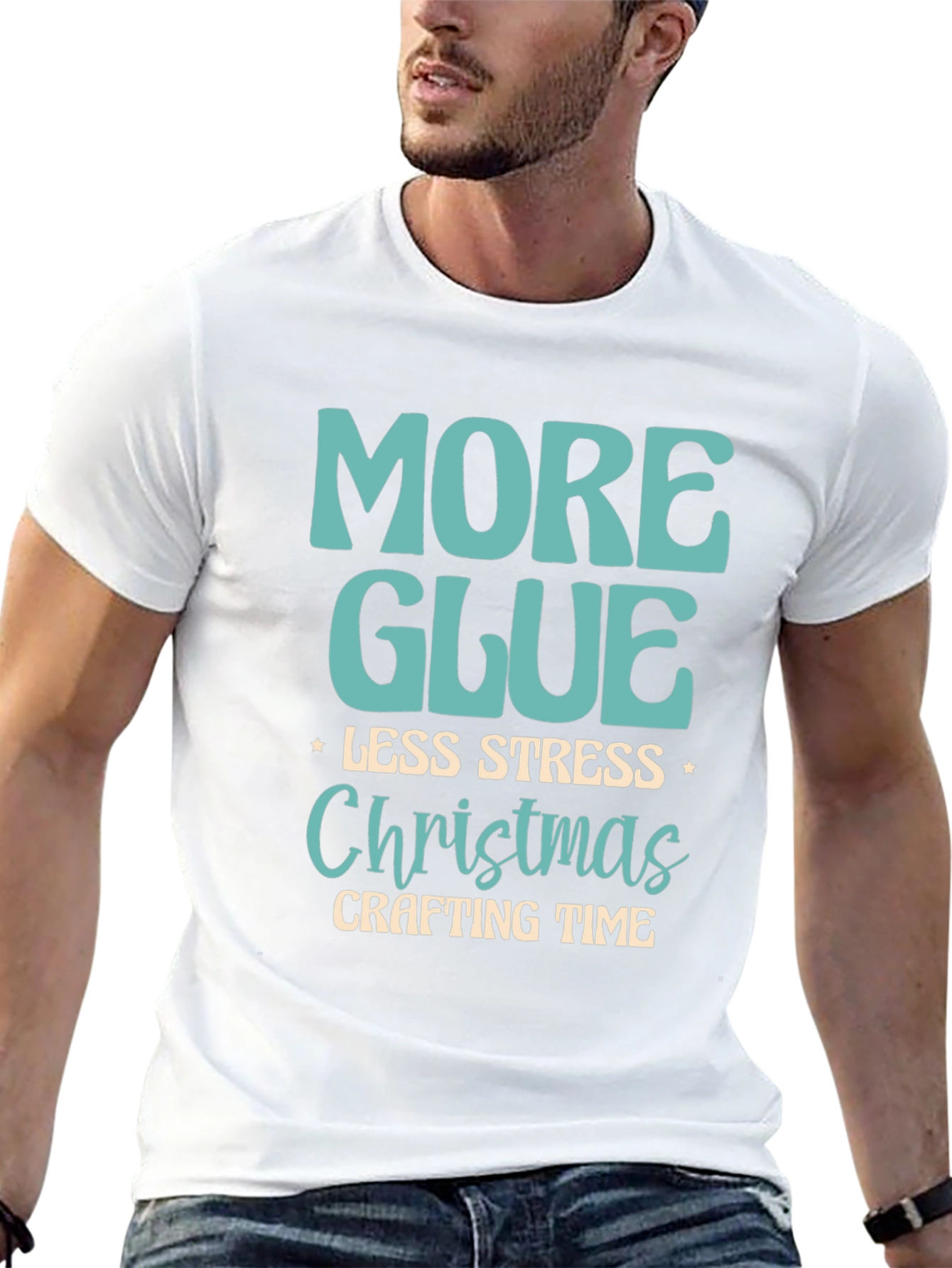 More Glue Less Stress Christmas Crafting T-Shirt