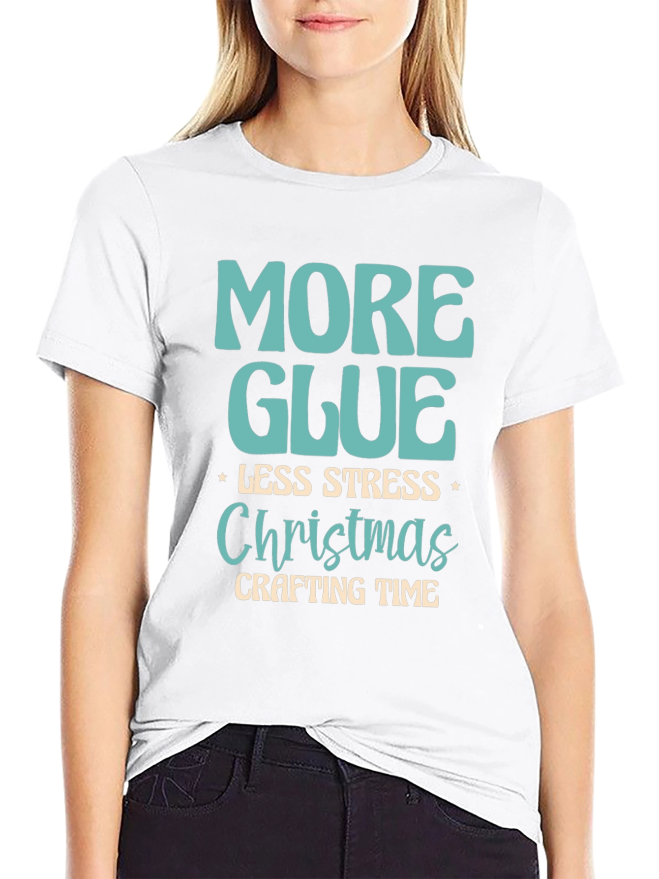 More Glue Less Stress Christmas Crafting T-Shirt