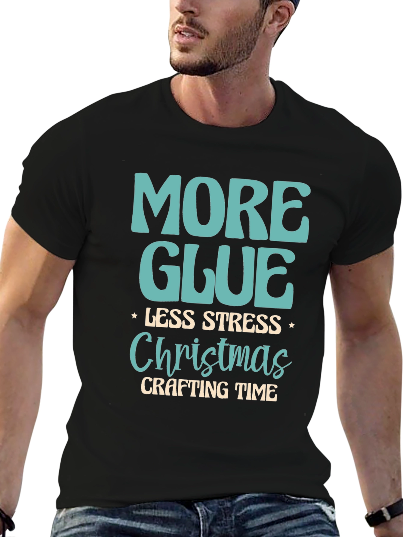 More Glue Less Stress Christmas Crafting T-Shirt