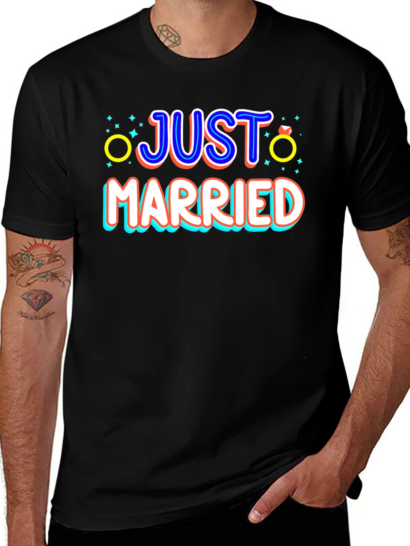 Just Married Graphic Tee - Newlywed Celebration T-Shirt