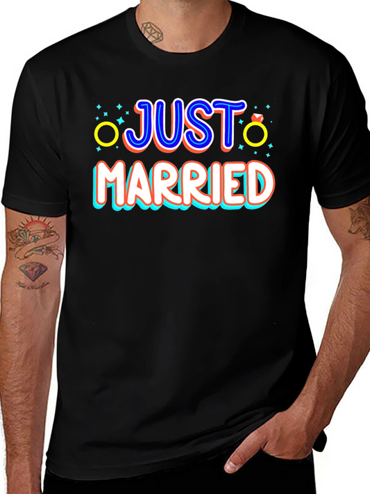 Just Married Graphic Tee - Newlywed Celebration T-Shirt