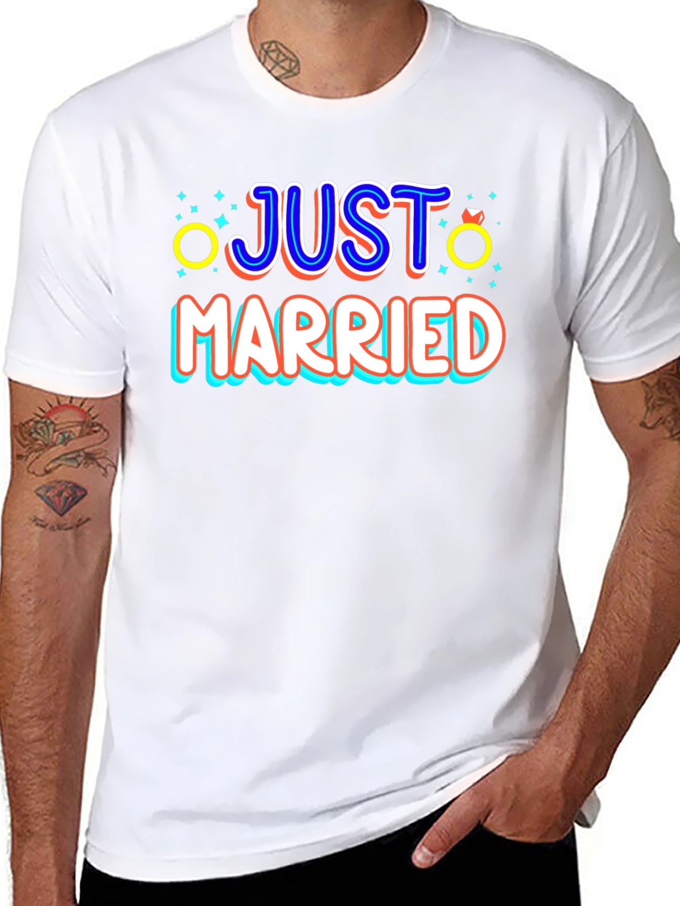 Just Married Graphic Tee - Newlywed Celebration T-Shirt