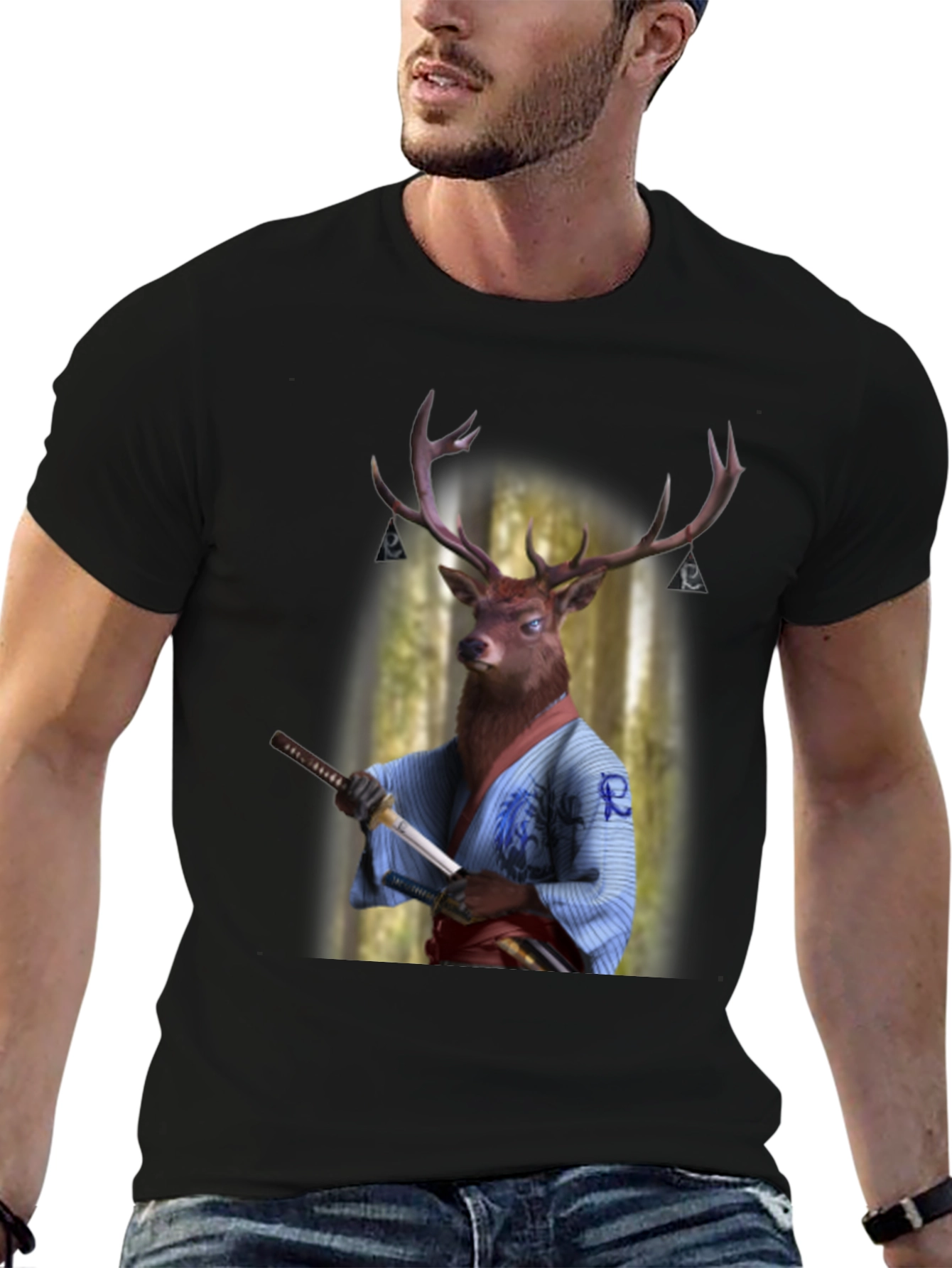 Samurai Deer Graphic T-Shirt