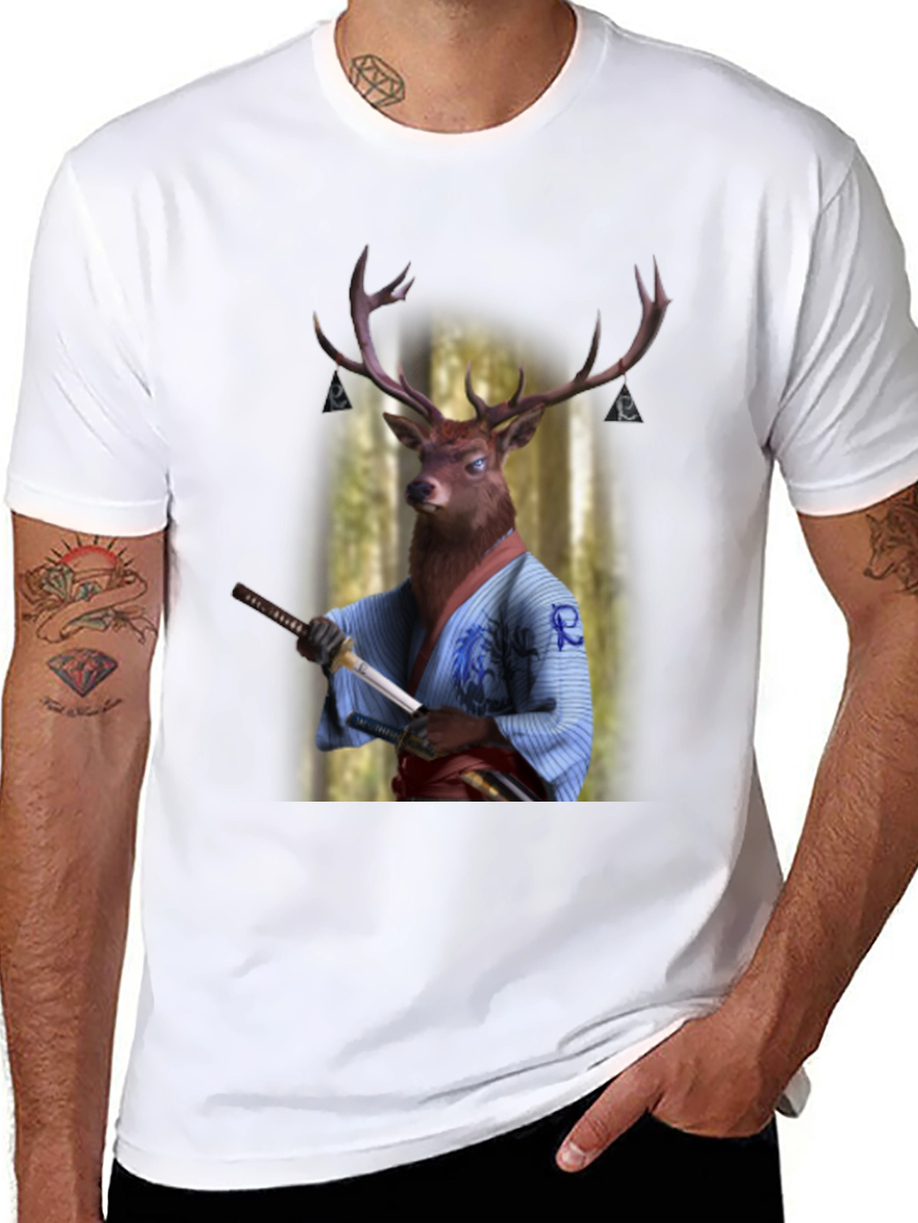 Samurai Deer Graphic T-Shirt