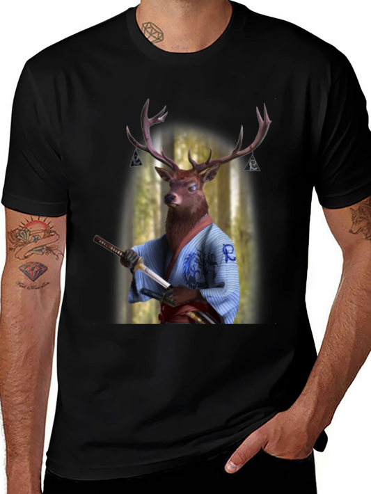 Samurai Deer Graphic T-Shirt