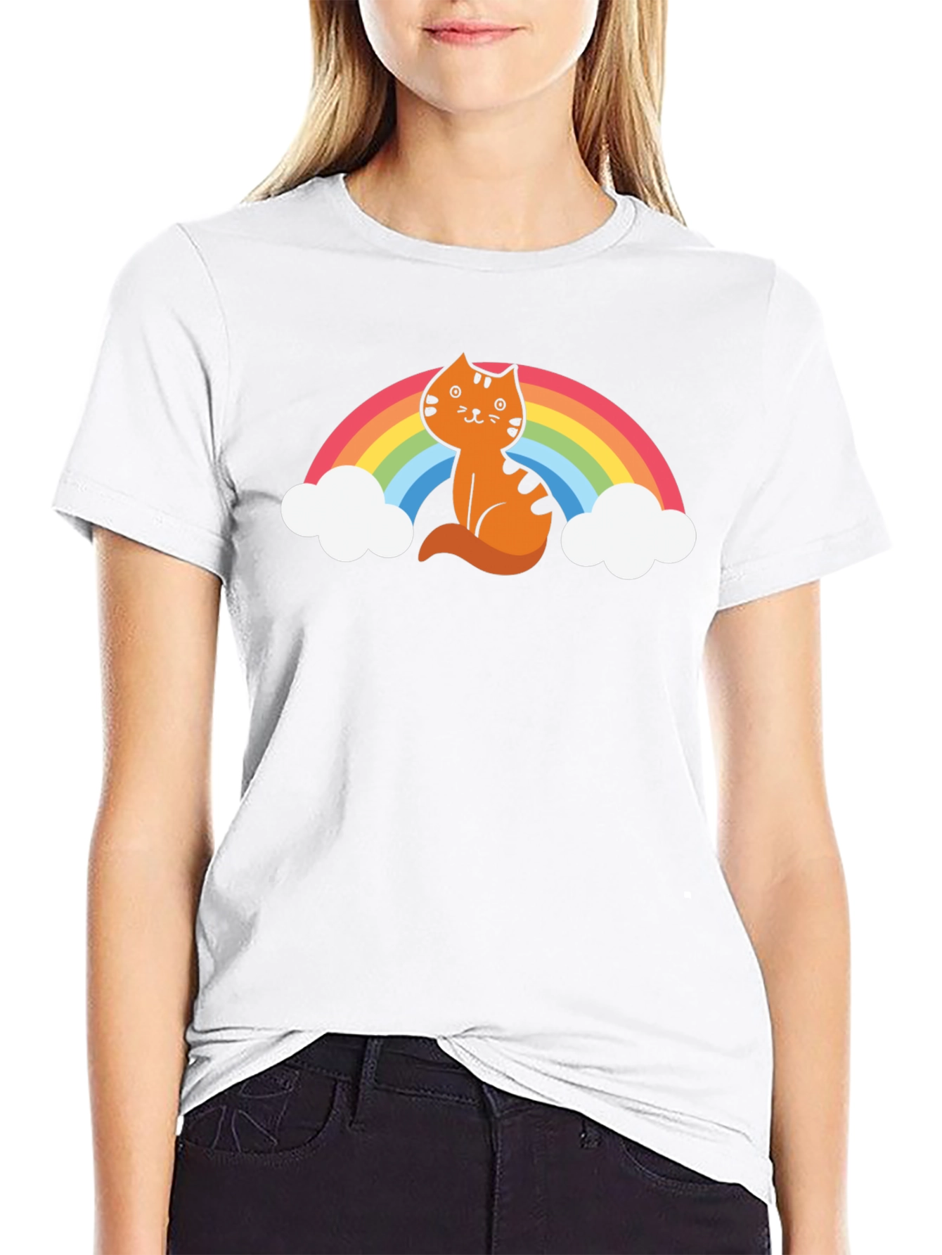 Cat Rainbow Graphic Tee - Unisex Black T-Shirt