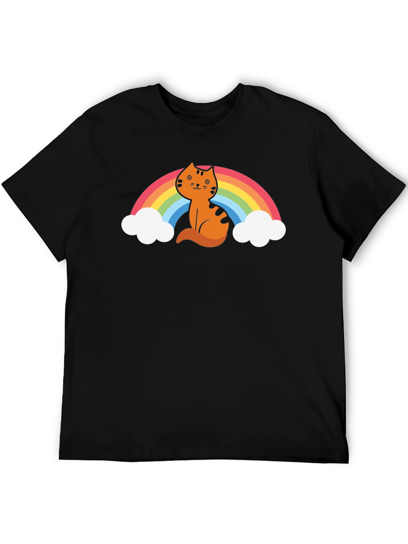 Cat Rainbow Graphic Tee - Unisex Black T-Shirt