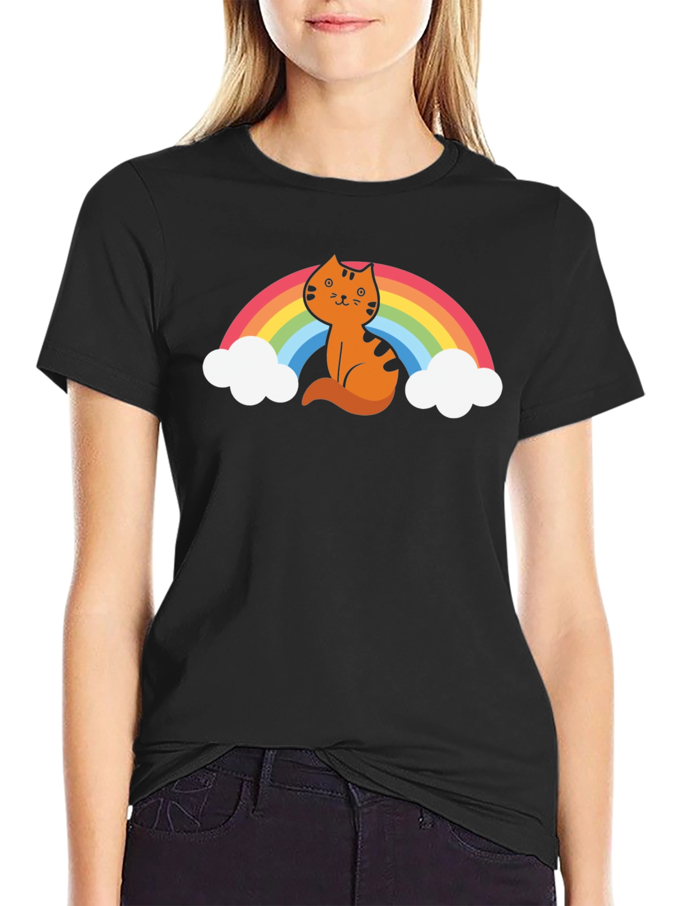 Cat Rainbow Graphic Tee - Unisex Black T-Shirt