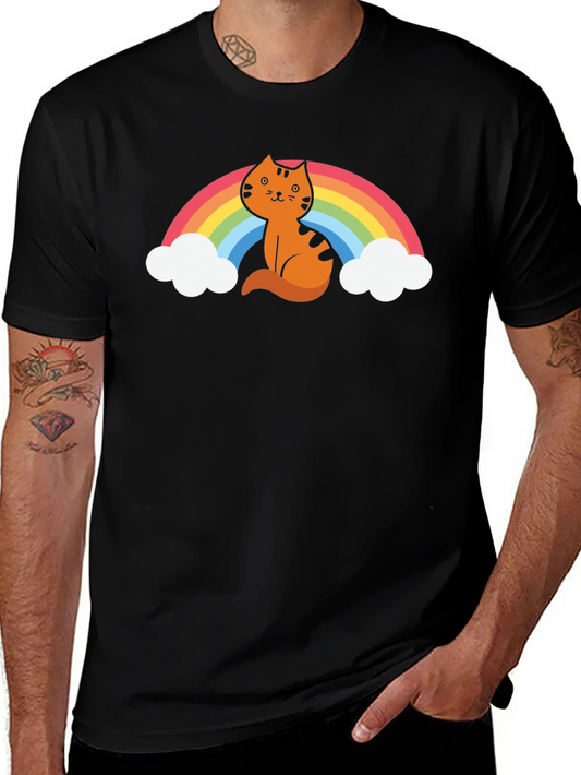 Cat Rainbow Graphic Tee - Unisex Black T-Shirt