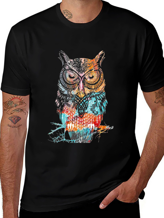 Colorful Owl Graphic Print Mens T-Shirt